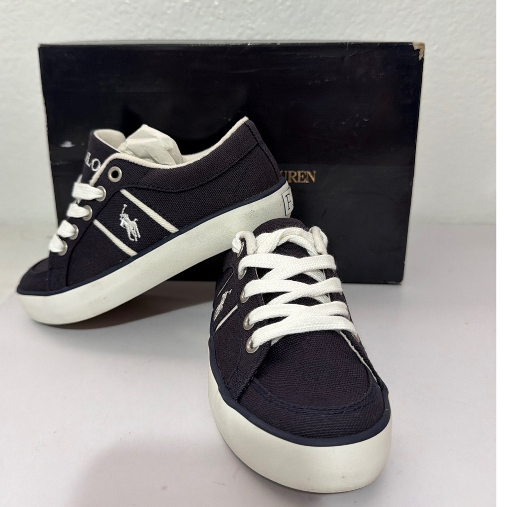 Polo Ralph Lauren Bolingbrook Kids Navy Canvas Low Top Sneakers Size 11 99275
